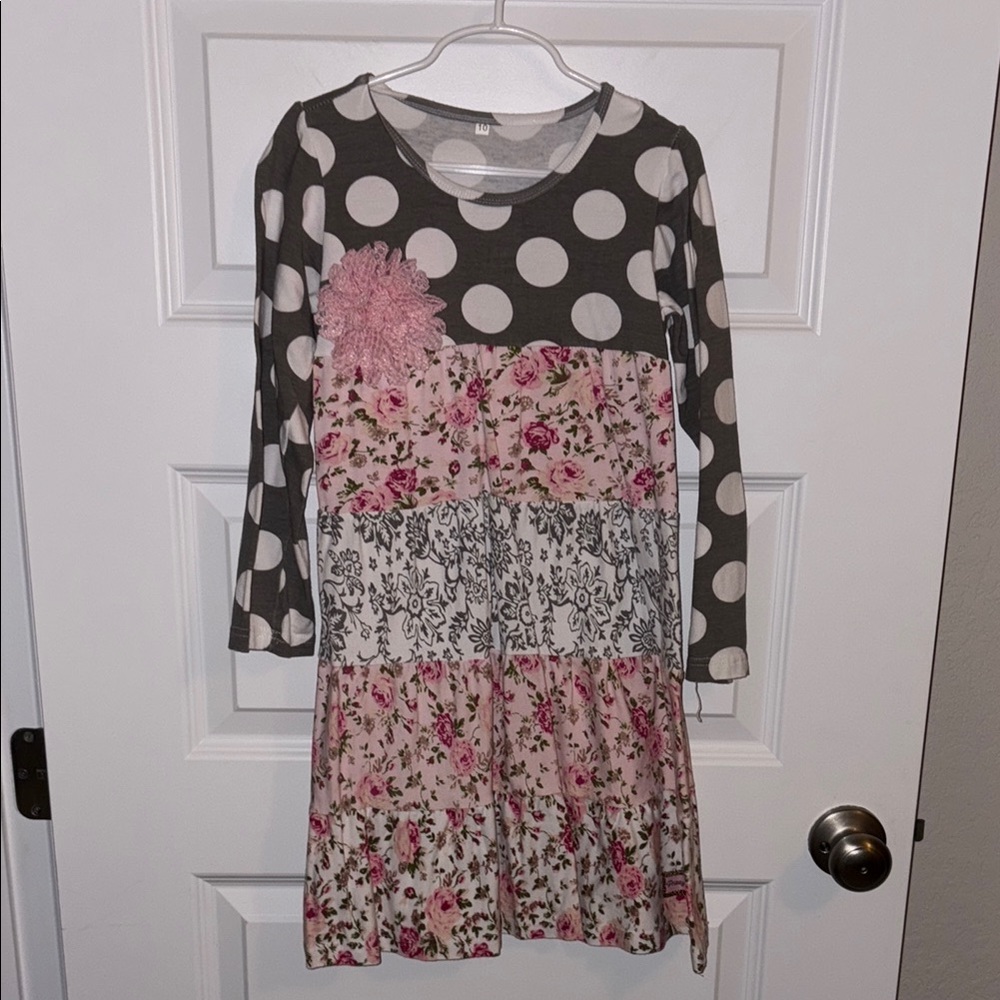 Girls' Polka Dot and Floral Dress With Matching Pants